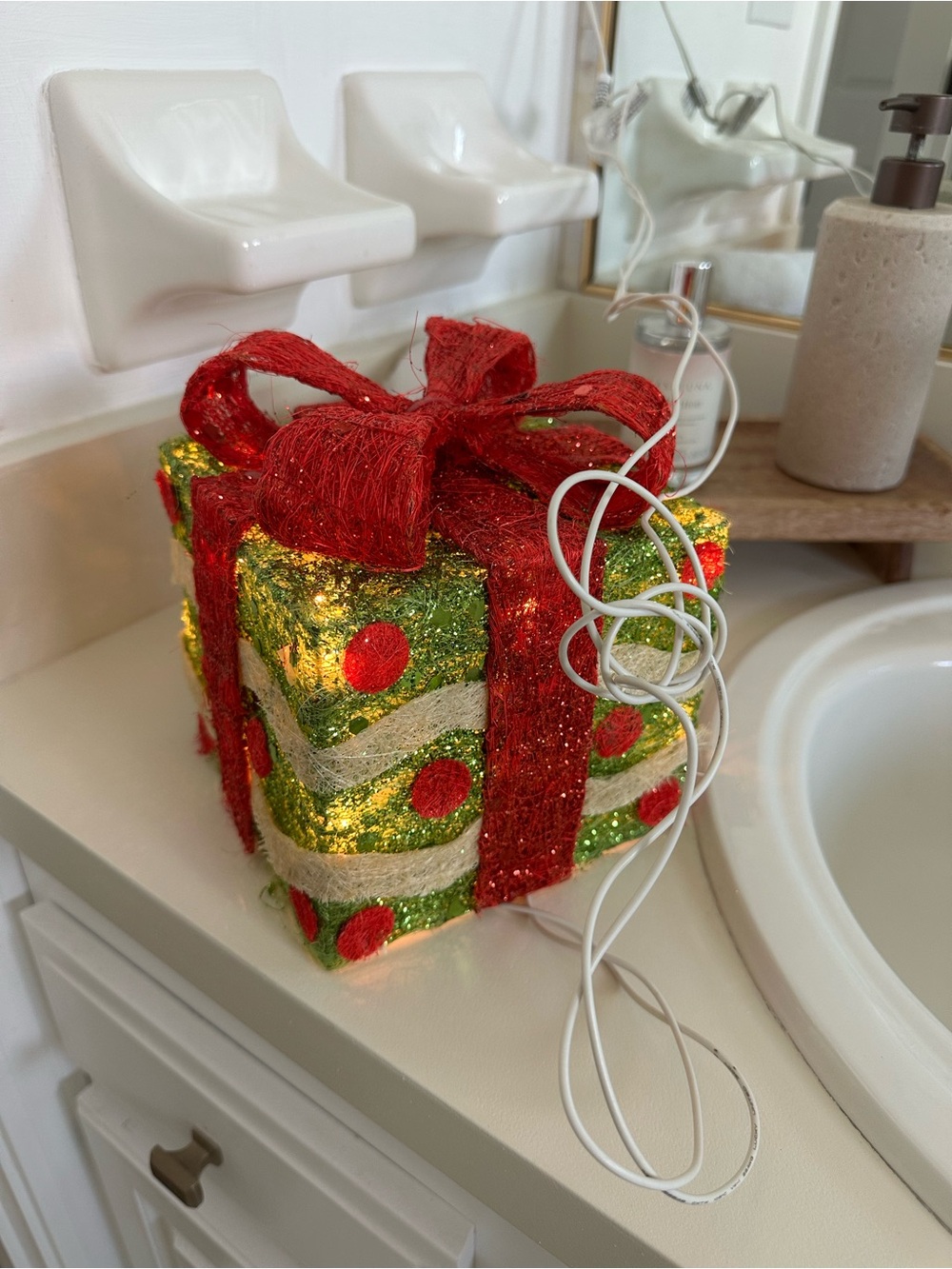 Christmas Gift Box Festive Light-Up Holiday Gift Decor - Red & Green Glitter